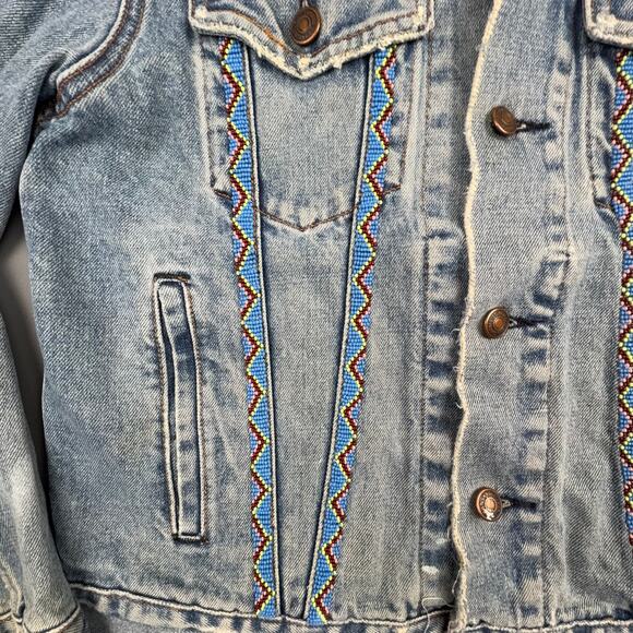 Vintage Gap 1969 Denim Jacket XS Beaded Floral Y2K Custom Folk Boho - Picture 5 of 10